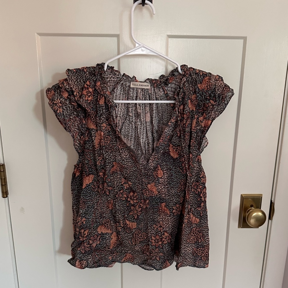 Ulla Johnson Floral Blouse with Ruffles- M